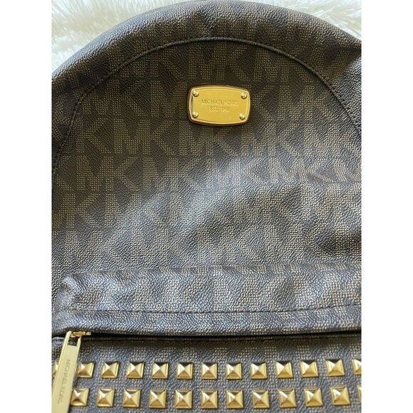 Michael Kors Leather Studded Monogram Backpack - Picture 6 of 11